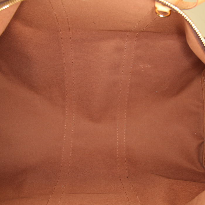 Louis Vuitton Keepall 55 cm travel bag in brown monogram canvas and natural leather - Detail D3