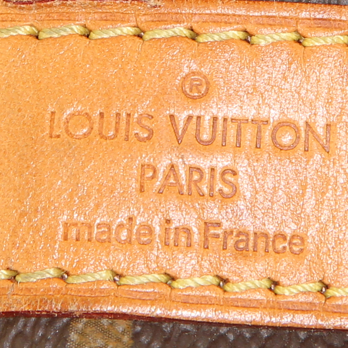 Borsa da viaggio Louis Vuitton Keepall 55 cm in tela monogram cerata marrone e pelle naturale - Detail D4