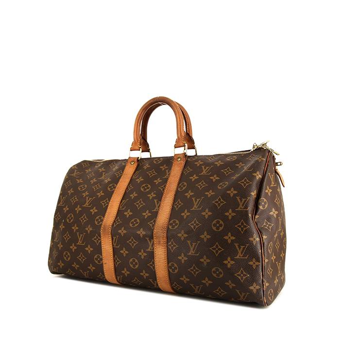 Sac de voyage Louis Vuitton Keepall 45 en toile monogram marron et cuir naturel
