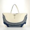 Salvatore Ferragamo Vara shopping bag in white leather and blue raphia - 360 thumbnail