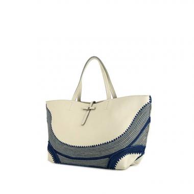 Shopping bag Salvatore Ferragamo Vara in pelle bianca e rafia blu
