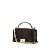 Chanel Boy shoulder bag in black quilted leather and white piping - 00pp thumbnail
