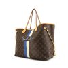 Louis Vuitton Neverfull medium model shopping bag in brown, blue and white monogram canvas and natural leather - 00pp thumbnail