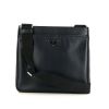 Prada shoulder bag in navy blue leather and black canvas - 360 thumbnail