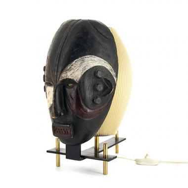 Lampe-masque africain en bois peint, années 1940
