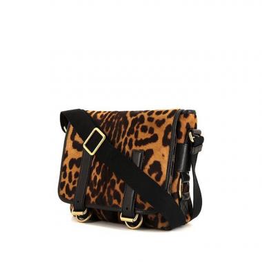 Bolso zurrón Saint Laurent Besace Messenger en piel de potro beige y negra y cuero negro