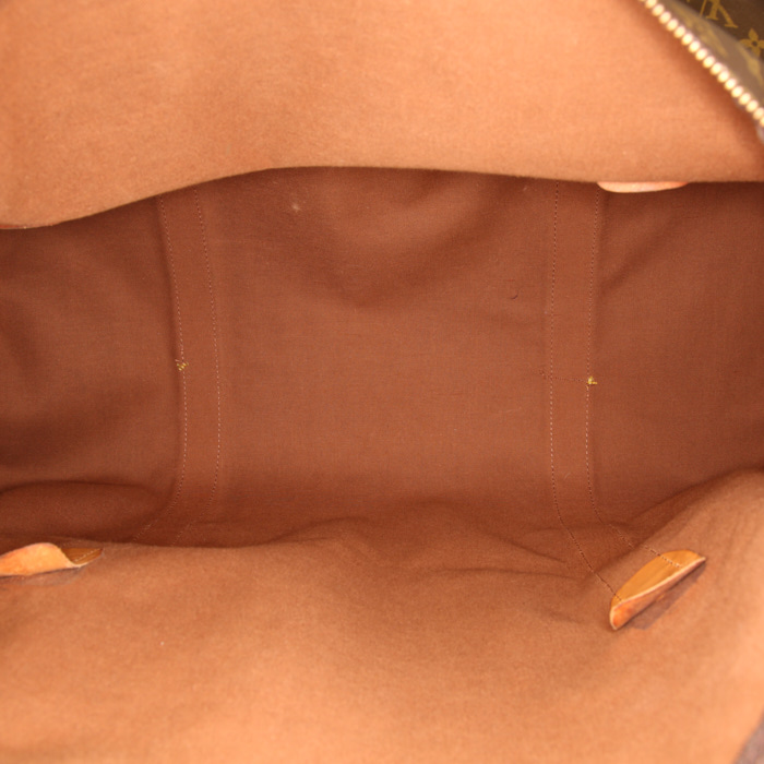 Sac de voyage Louis Vuitton Polochon en toile monogram enduite marron et cuir naturel - Detail D3