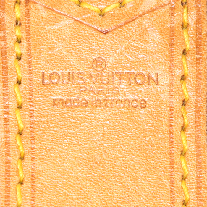 Sac de voyage Louis Vuitton Polochon en toile monogram enduite marron et cuir naturel - Detail D4