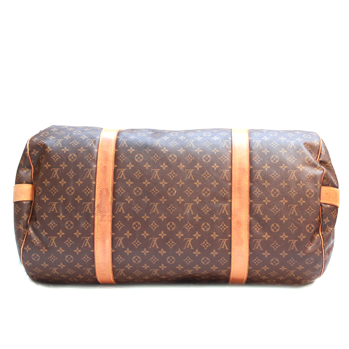 Bolsa de viaje Louis Vuitton Polochon en lona Monogram revestida marrón y cuero natural - Detail D5