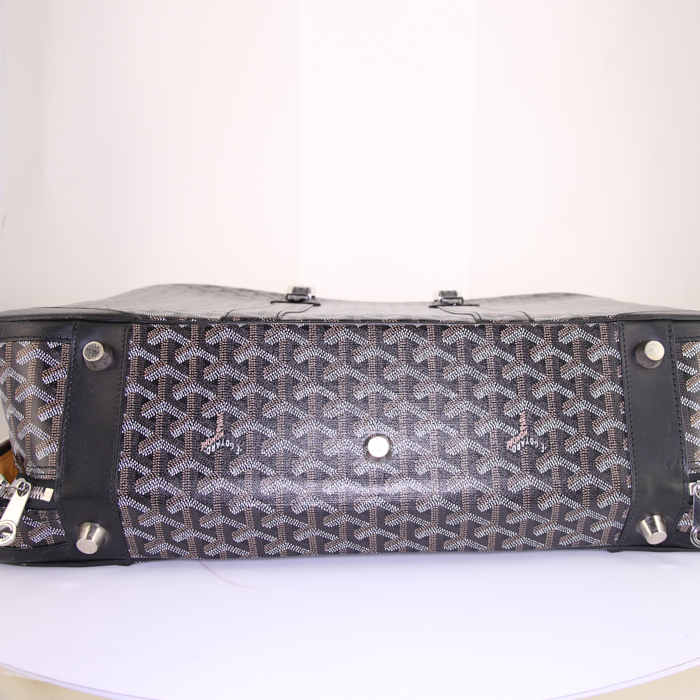 Borsa da viaggio Goyard Majordome in tela Goyardine nera e marrone e pelle nera - Detail D4