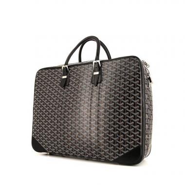 Borsa da viaggio Goyard Majordome in tela Goyardine nera e marrone e pelle nera