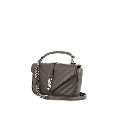 Sac bandoulière Saint Laurent College en cuir matelassé chevrons gris