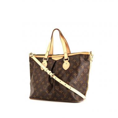 Sac à main Louis Vuitton Palermo en toile monogram marron et cuir naturel