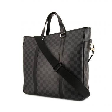 Bolso zurrón Louis Vuitton Tadao en lona a cuadros gris y cuero negro
