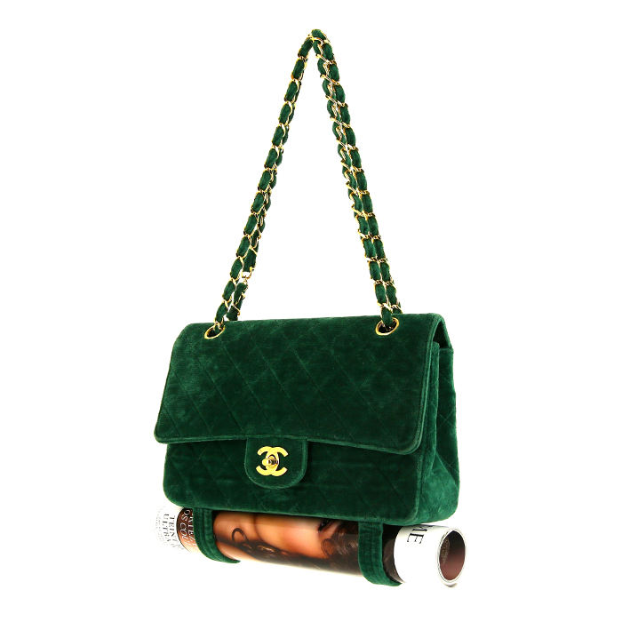 Borsa da spalla o a mano Chanel Timeless Classic in velluto verde - Detail D5