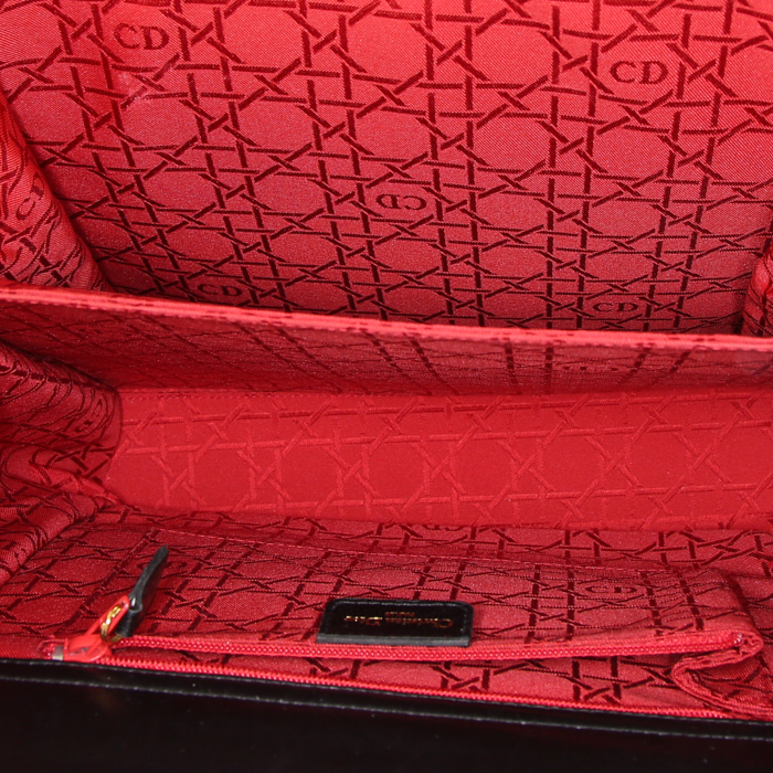 Sac porté épaule Dior Vintage en toile cannage noire et cuir noir - Detail D2