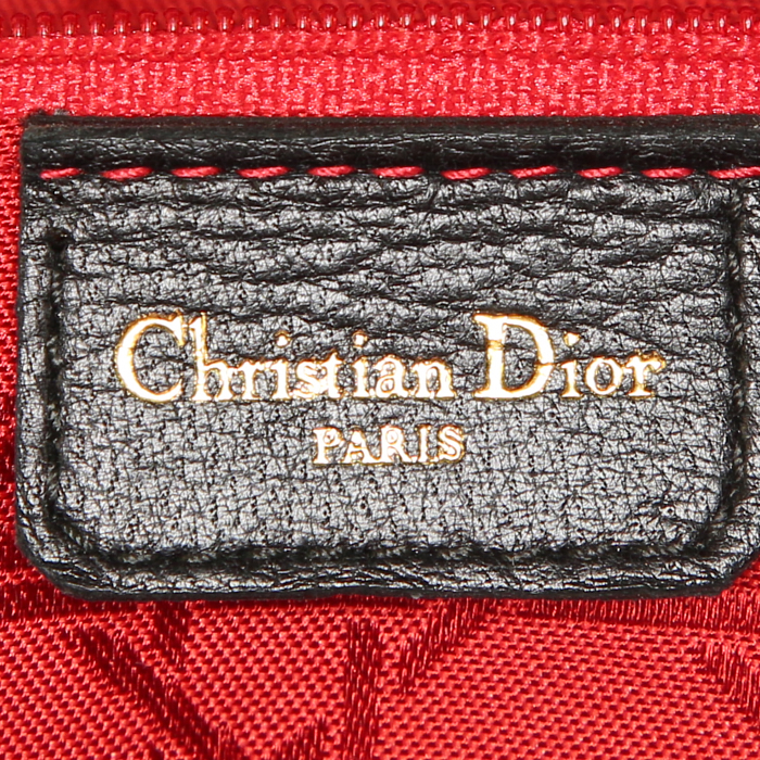 Bolso para llevar al hombro Dior Vintage en lona cannage negra y cuero negro - Detail D3