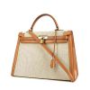 Hermes Kelly 35 cm handbag in gold Swift leather and beige canvas - 00pp thumbnail