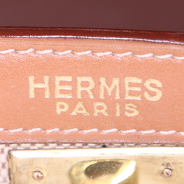 Hermes Kelly 35 cm handbag in gold Swift leather and beige canvas - Detail D4