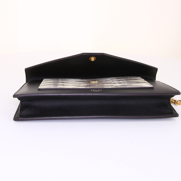 Pochette Celine en cuir noir et beige et python gris - Detail D5