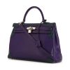 Hermès Kelly 35 Ghillies handbag in purple and navy blue Swift leather - 00pp thumbnail