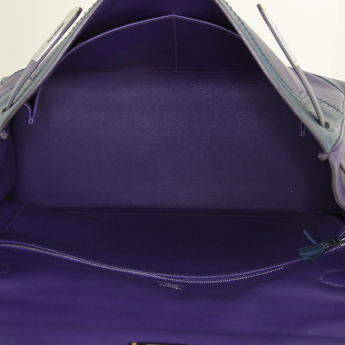 Sac à main Hermès Kelly 35 Ghillies en cuir Swift violet et bleu-marine - Detail D3