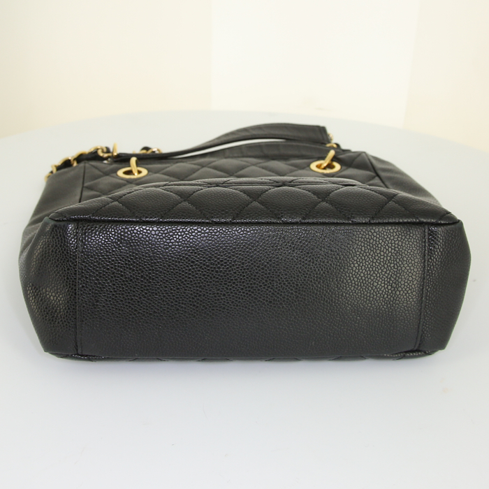 Borsa da spalla o a mano Chanel Shopping GST modello piccolo in pelle martellata e trapuntata nera - Detail D4