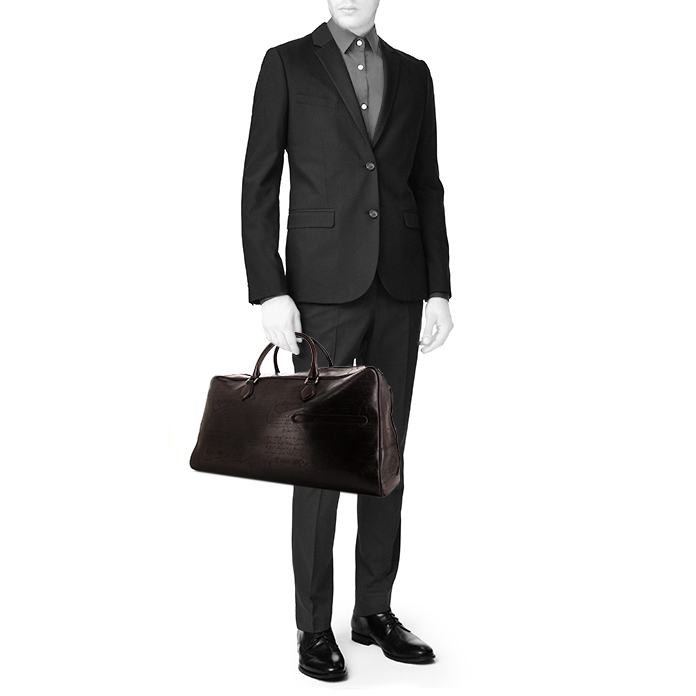 Sac de voyage Berluti en cuir marron - Detail D1