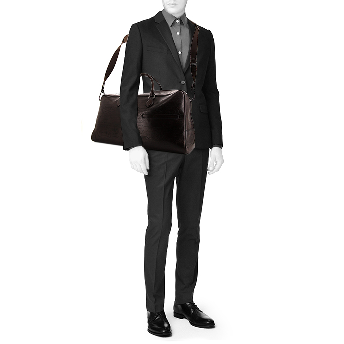 Bolsa de viaje Berluti en cuero marrón - Detail D2