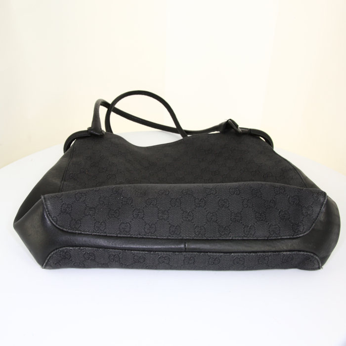 Gucci Mors shopping bag in black monogram canvas and black leather - Detail D4