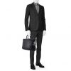 Porta-documentos Louis Vuitton Business en lona a cuadros revestida azul gris y cuero negro - Detail D1 thumbnail