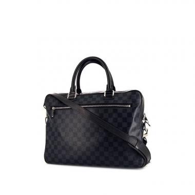 Porta-documentos Louis Vuitton Business en lona a cuadros revestida azul gris y cuero negro