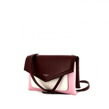 Bolso bandolera Givenchy Duetto en cuero tricolor color burdeos, rosa y blanco