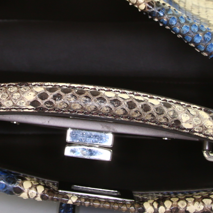 Fendi Mini Peekaboo mini shoulder bag in grey, blue and cream color tricolor python - Detail D3