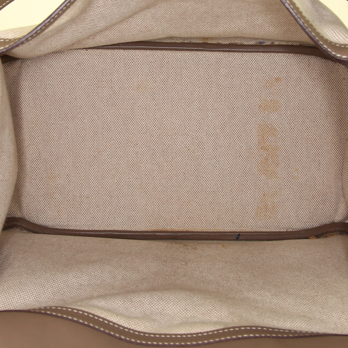 Hermès Lindy 34 cm shoulder bag in beige canvas and etoupe Swift leather - Detail D2