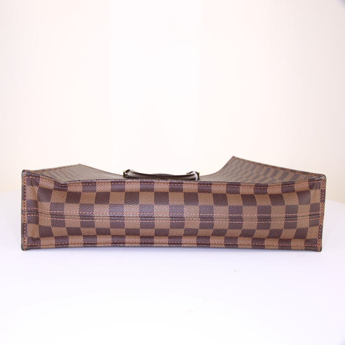 Louis Vuitton Louis Vuitton Sac Plat shopping bag in damier canvas and brown leather - Detail D4