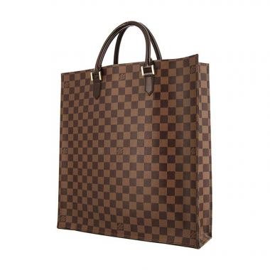 Shopping bag Louis Vuitton Louis Vuitton Sac Plat in tela a scacchi e pelle marrone