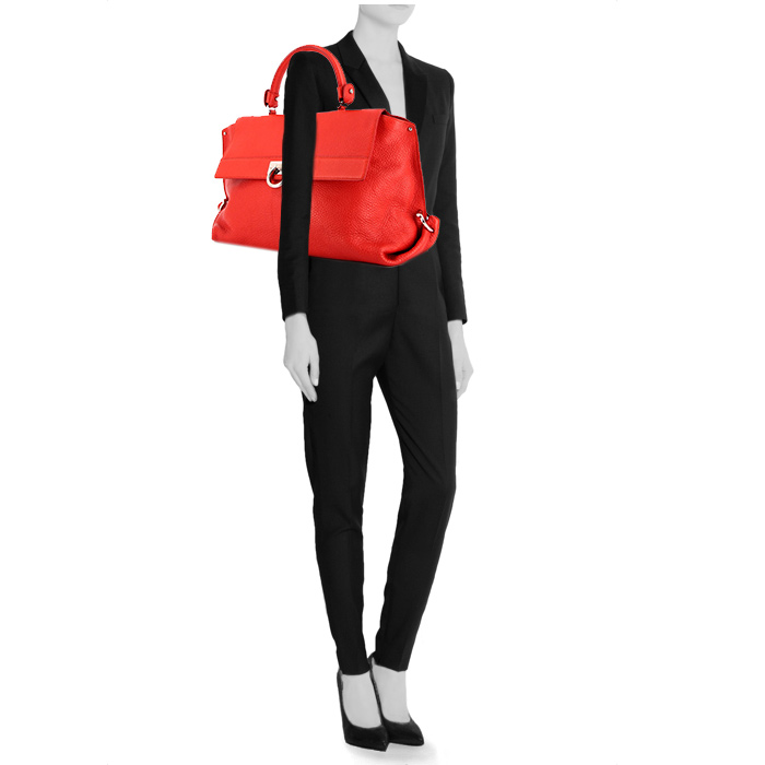 Bolso de mano Salvatore Ferragamo Sofia modelo grande en cuero granulado rojo - Detail D1