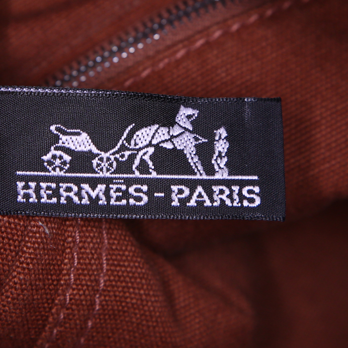 Shopping bag Hermes Toto Bag - Shop Bag in pelle marrone e tela marrone - Detail D3