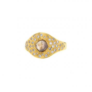 Bague De Beers Talisman en or jaune,  diamants et diamant brut