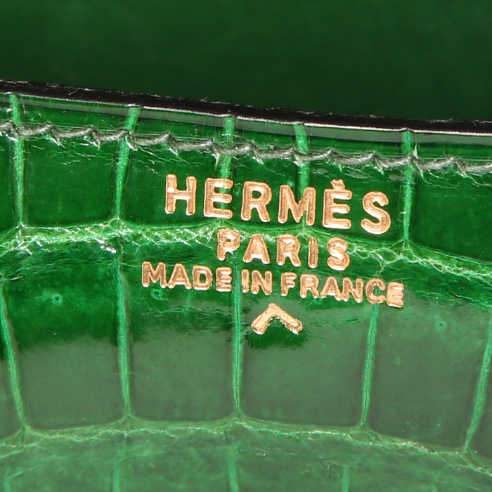 Bolso bandolera Hermes Constance mini en cocodrilo porosus Vert Emeraude - Detail D4