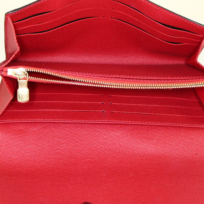 Portefeuille Louis Vuitton Sarah en toile monogram marron et cuir rouge - Detail D2