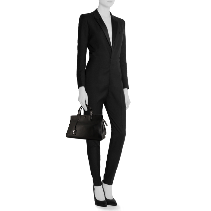 Saint Laurent Rive Gauche handbag in black grained leather - Detail D1