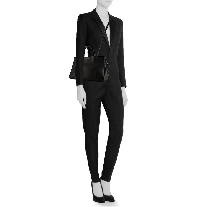 Saint Laurent Rive Gauche handbag in black grained leather - Detail D2