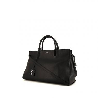 Bolso de mano Saint Laurent Rive Gauche en cuero granulado negro
