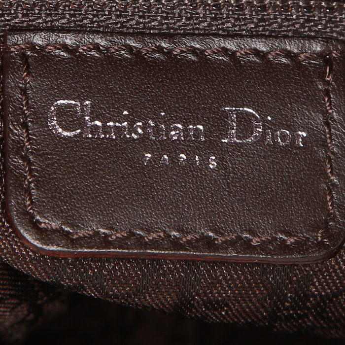 Dior Hardcore bag worn on the shoulder or carried in the hand in cream color and brown foal and brown canvas - Detail D3