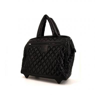 Valise cabine Chanel Coco Cocoon en toile matelassée noire et cuir noir