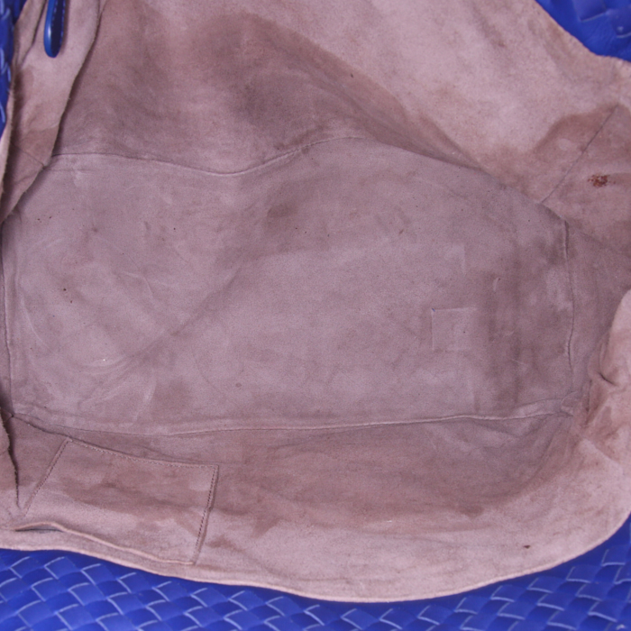 Bolso de mano Bottega Veneta Cesta en cuero trenzado azul - Detail D2