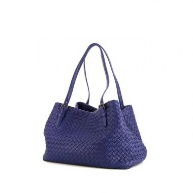 Sac à main Bottega Veneta Cesta en cuir tressé bleu