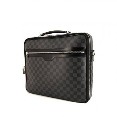 Porta-documentos Louis Vuitton Sabana en lona a cuadros gris y cuero negro
